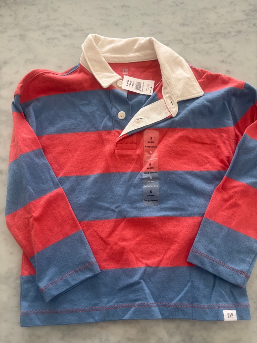 GAP Long-Sleeve Rugby Polo in Red, Blue & Cream